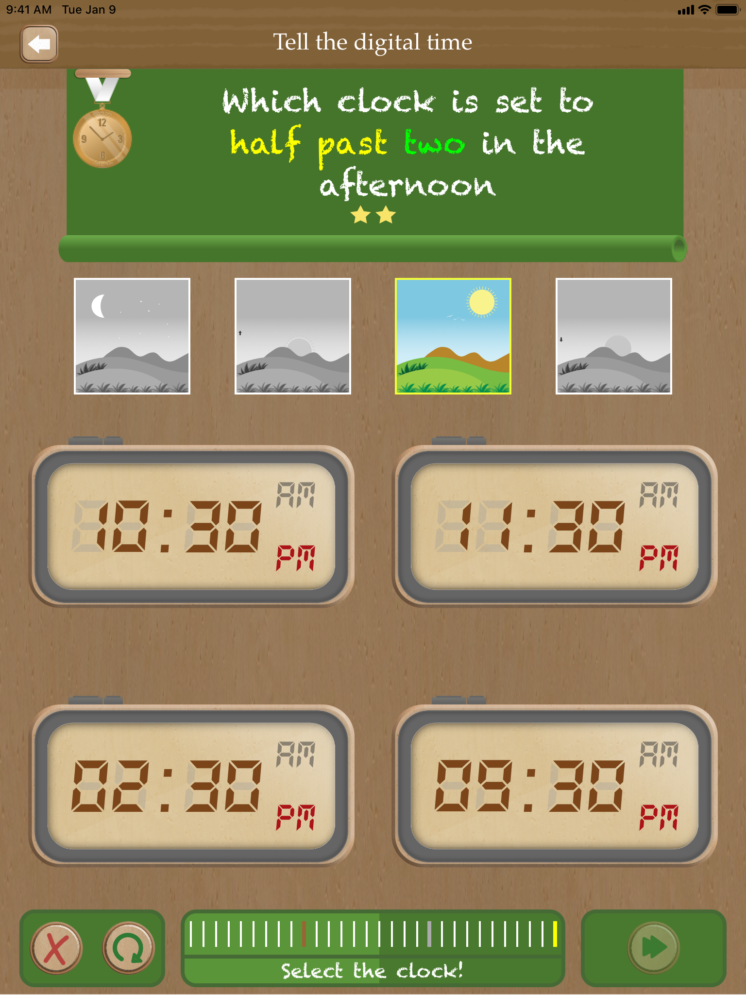 Thumbnail: Set the clock - telling time on iPad App - game type 'Which clock is set to'