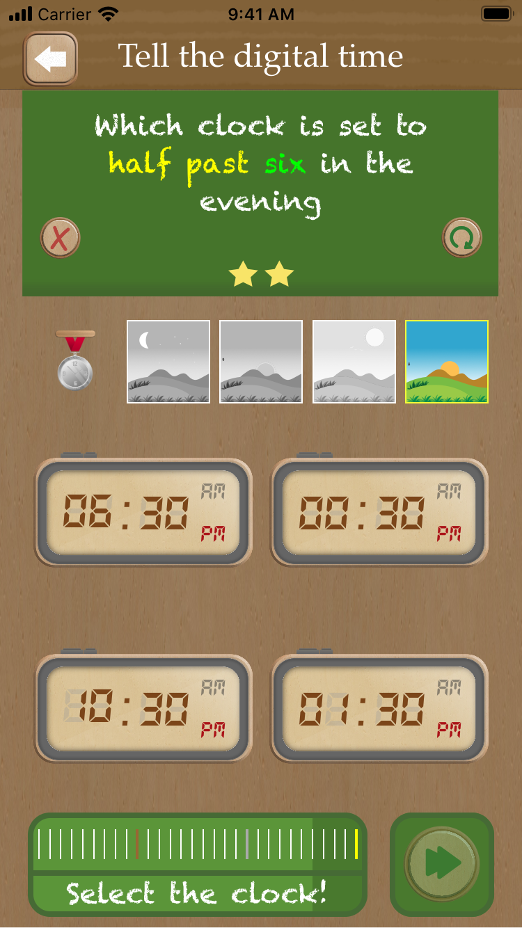 Thumbnail: Set the clock - telling time on the iPhone - game type 'Compare an analog and digital clock'
